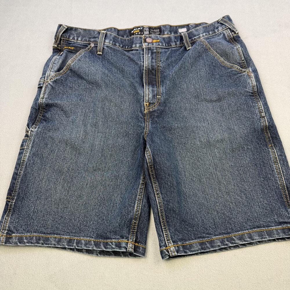 Ariat Rebar M4 Denim Shorts Mens 38 Blue Utility Cargo Workwear Relaxed Fit